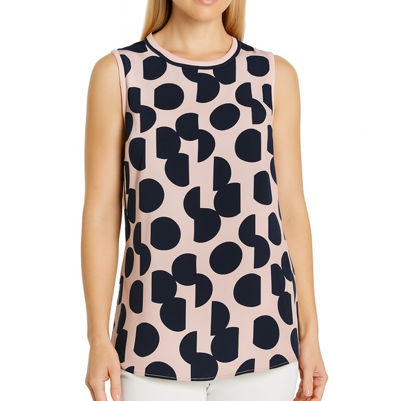 🆕🏷️  Rebecca  Blush/Caviar Polka Dot Print Stretch Retro Silk Blouse. Size 2-6 - Picture 1 of 12